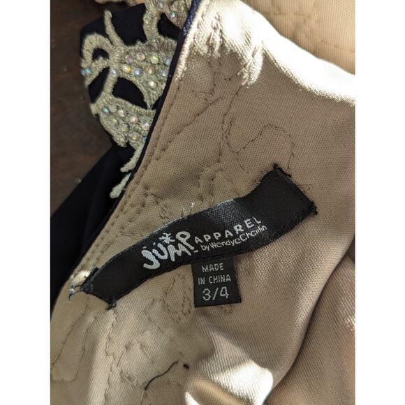 JUMP APPAREL! GLAM JEWELED NUDE LACE BRA TO NAVY WAIST FULL LENGTH GOWN!  3/4 - Picture 5 of 10